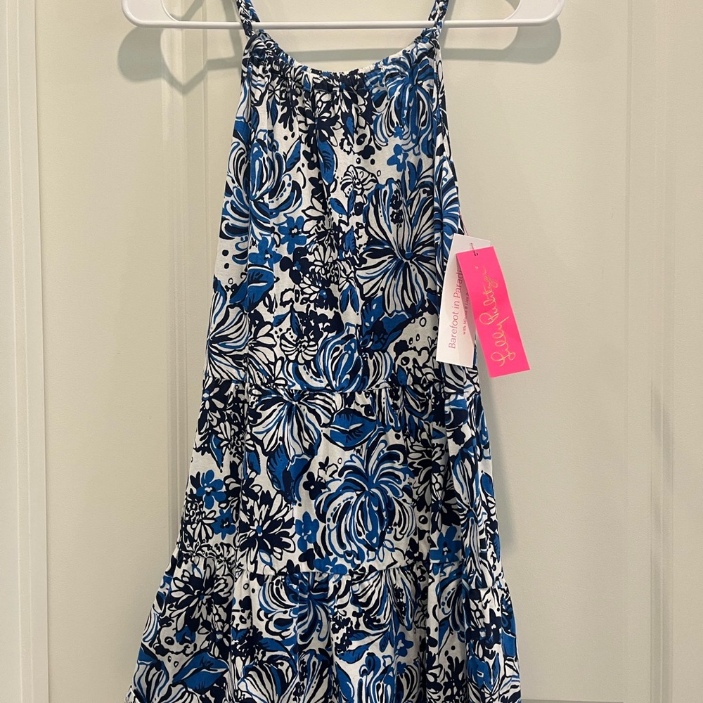 Lilly Pulitzer Blue and White Mini Loro Floral Kids Dress - Size XL.  NWT